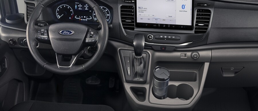 Shot of the center console and dash of a 2023 Ford Transit® van