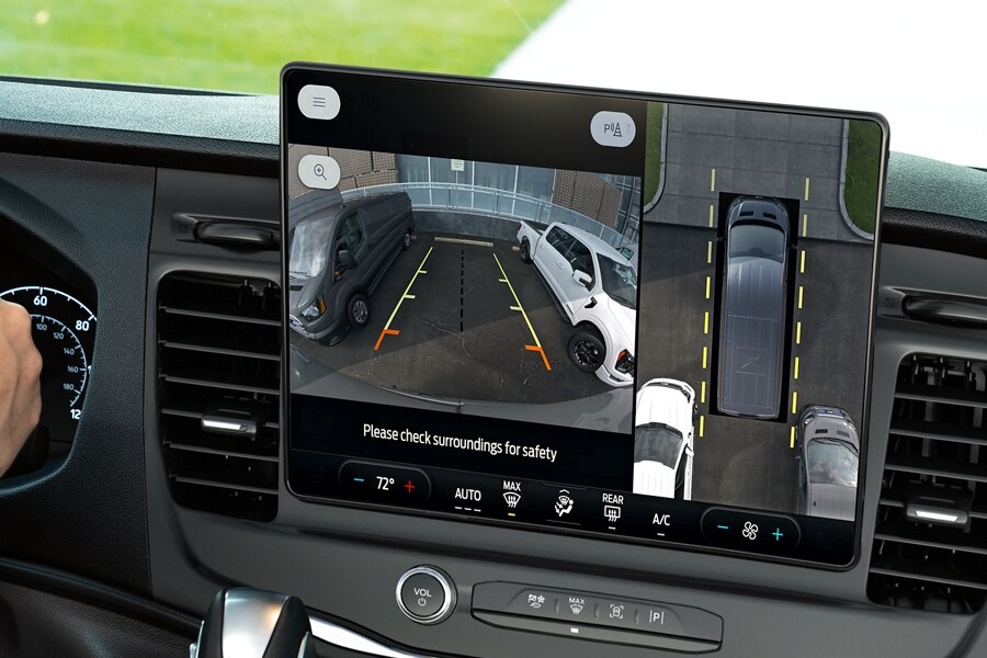 Close-up of screen with Rear-View Camera being displayed