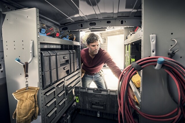 View of cargo space in capable 2023 Ford Transit Connect Cargo Van
