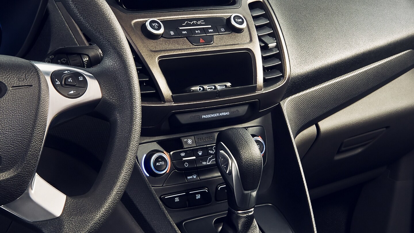 Interior view of 2023 Ford Transit Connect Passenger Wagon with available wireless charging feature