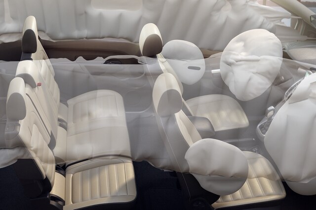 Interior of 2023 Ford Transit Connect Passenger Wagon with illustration of standard Safety Canopy® System