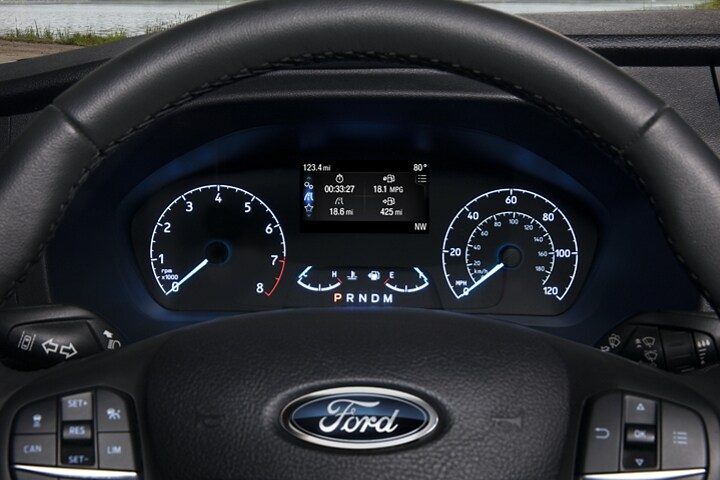 Close-up of the 2023 Ford Transit® van instrument cluster