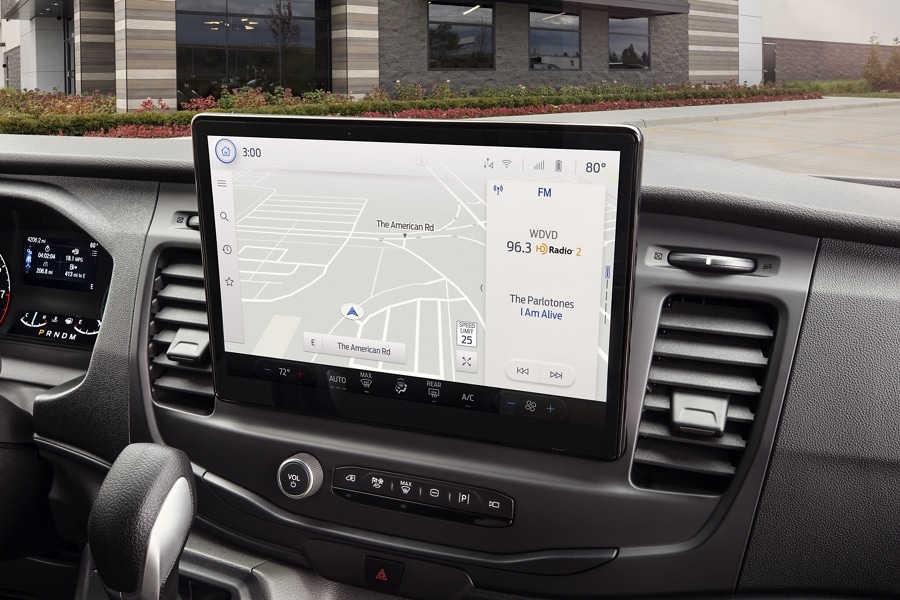 Shot of touchscreen inside a 2023 Ford Transit® van