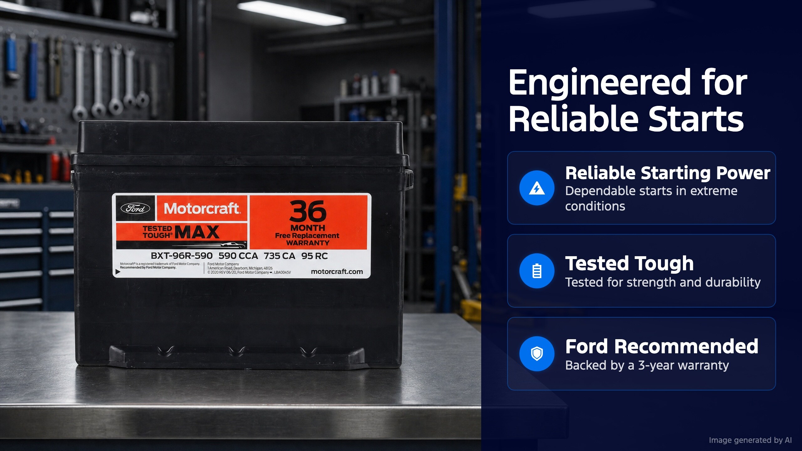 Motorcraft 590 CCA Group Size 96 Vehicle Battery BXT96R590 | Parts