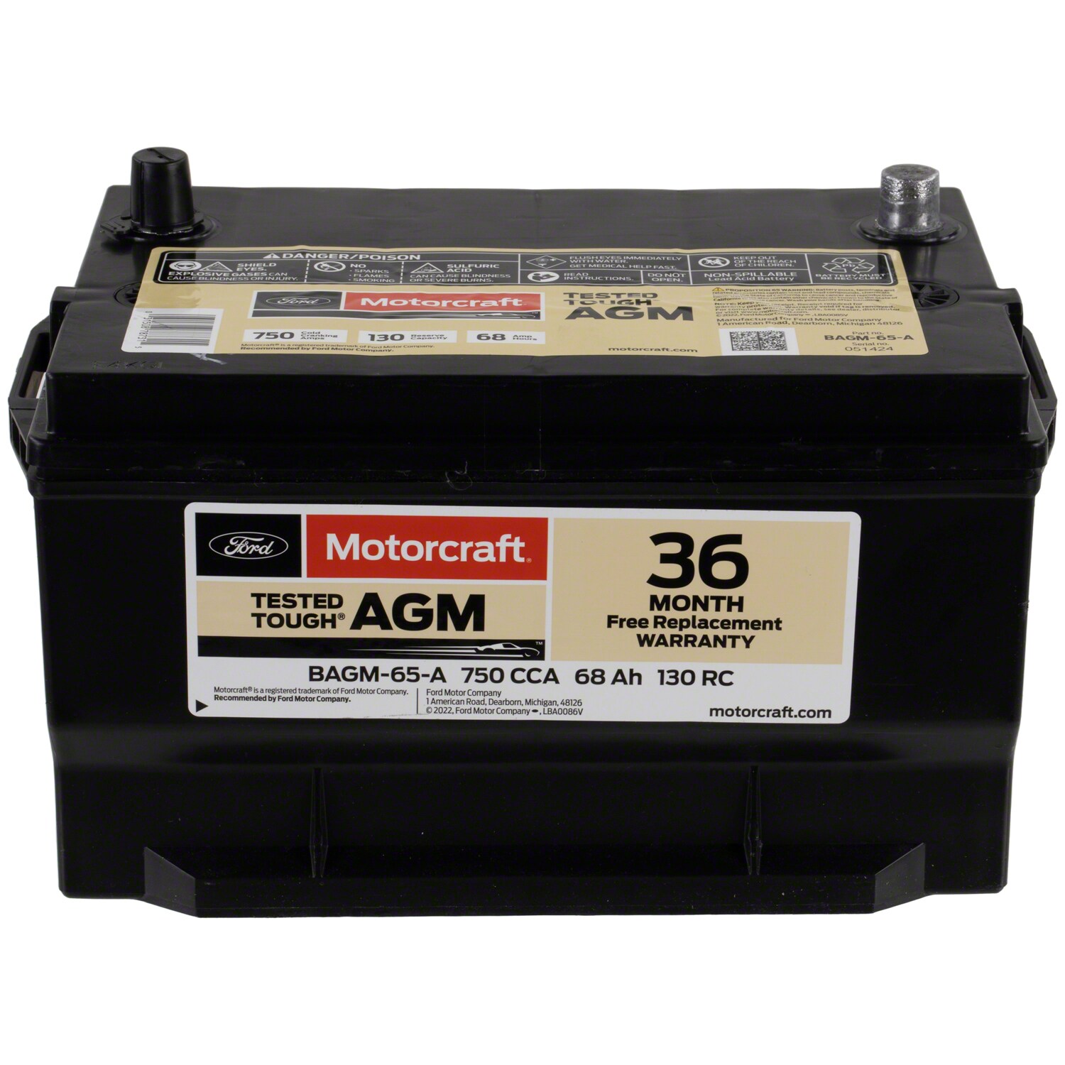 Vehicle Battery - 12VX68Ah, 750 Amp | Parts | Ford.com