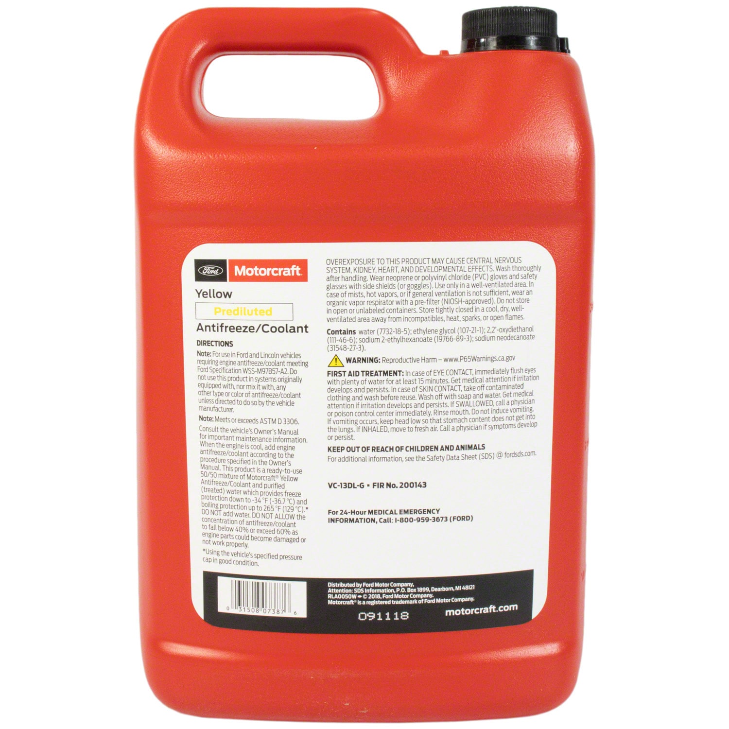 Motorcraft 50/50 Yellow Prediluted Engine Coolant/Antifreeze