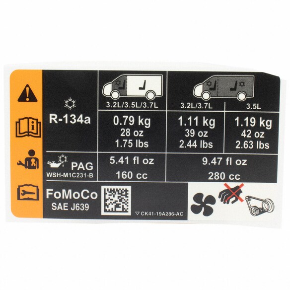 AIR CONDITIONING (A/C) System Information Label Decal Main Image