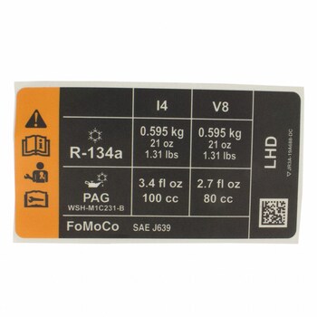 AIR CONDITIONING (A/C) System Information Label Decal - 5.2L
