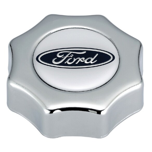 FORD OVAL LOGO OIL FILL CAP: SCREW IN TYPE; CHROME FINISH Main Image