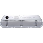FORD RACING EMBOSSED LOGO STAMPED STEEL VALVE COVERS CHROME Main Image