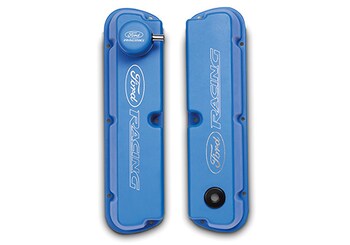 Blue Satin Valve Covers with Ford Racing Logo